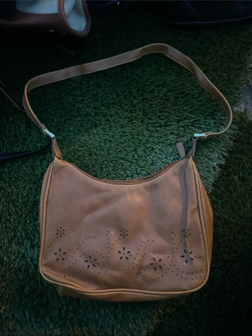 Smartty Tan Floral Laser-Cut Shoulder Bag